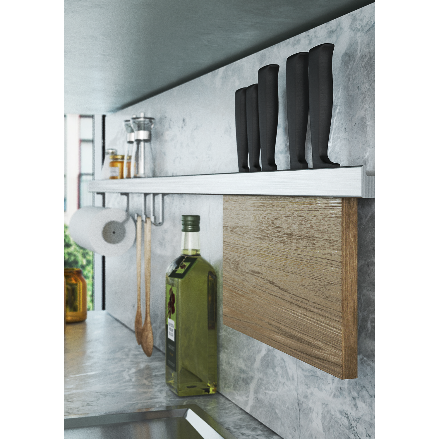 Horzon-T reling-kit 900mm incl. bevestigingen, 3 haken en messenhouder
