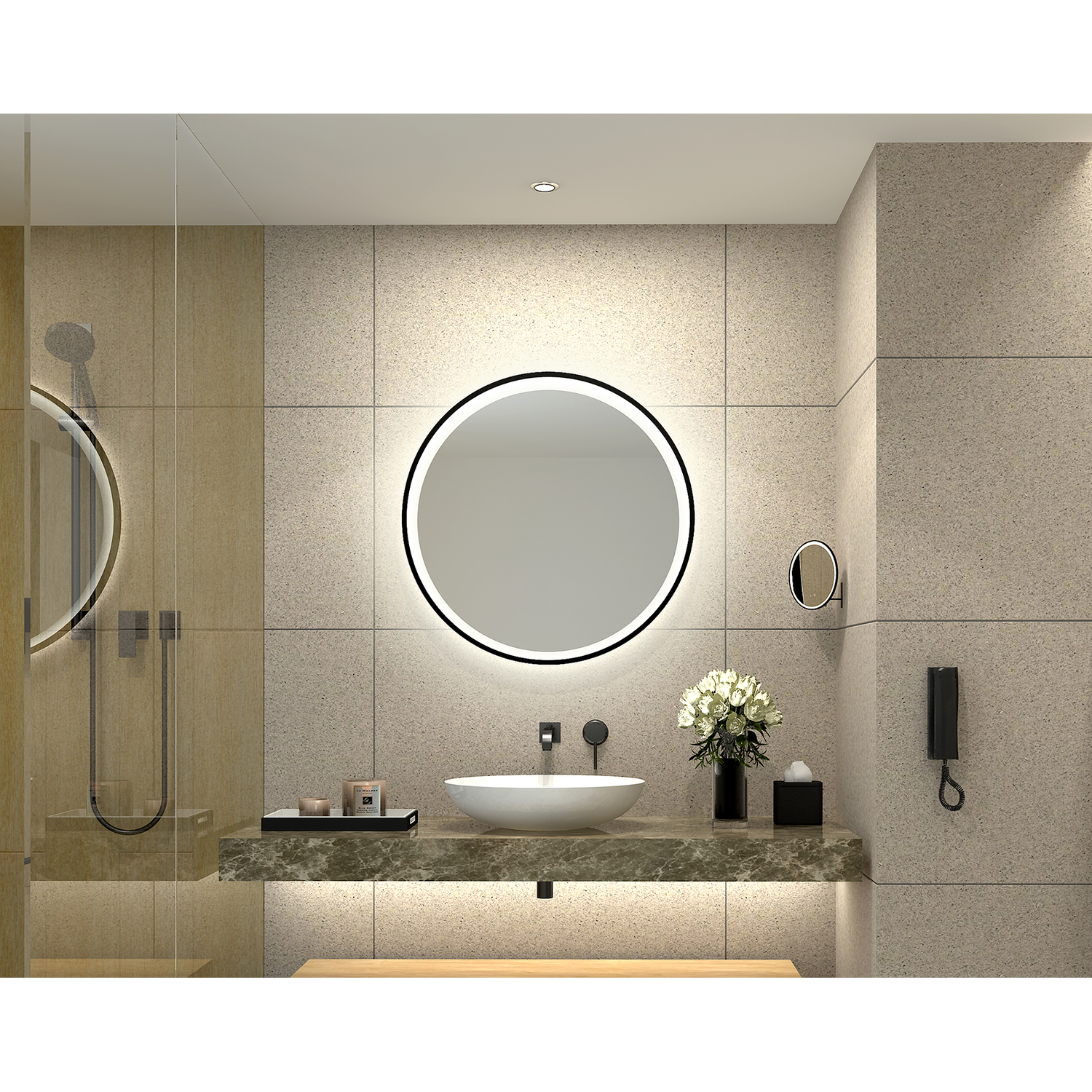 Miroir rond d1200mm chauff+kelvin ch.+ ann.noir 