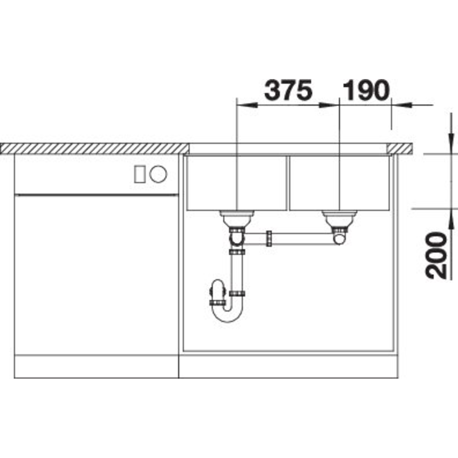 Subline spoeltafel 350/350-U zwart manueel
