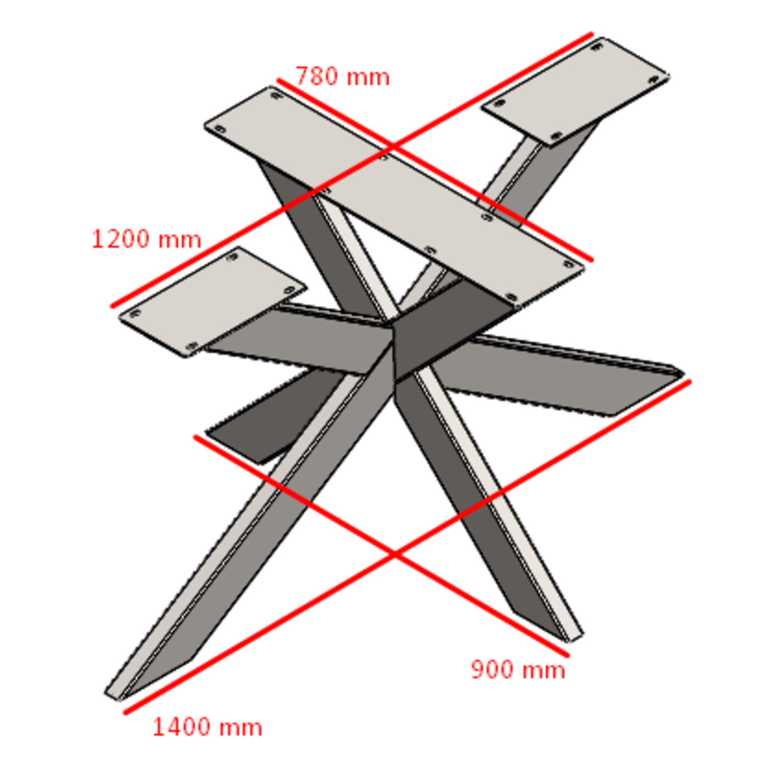 Tafelonderstel spin 4x10 mat zwart h.72xb.90xl.140