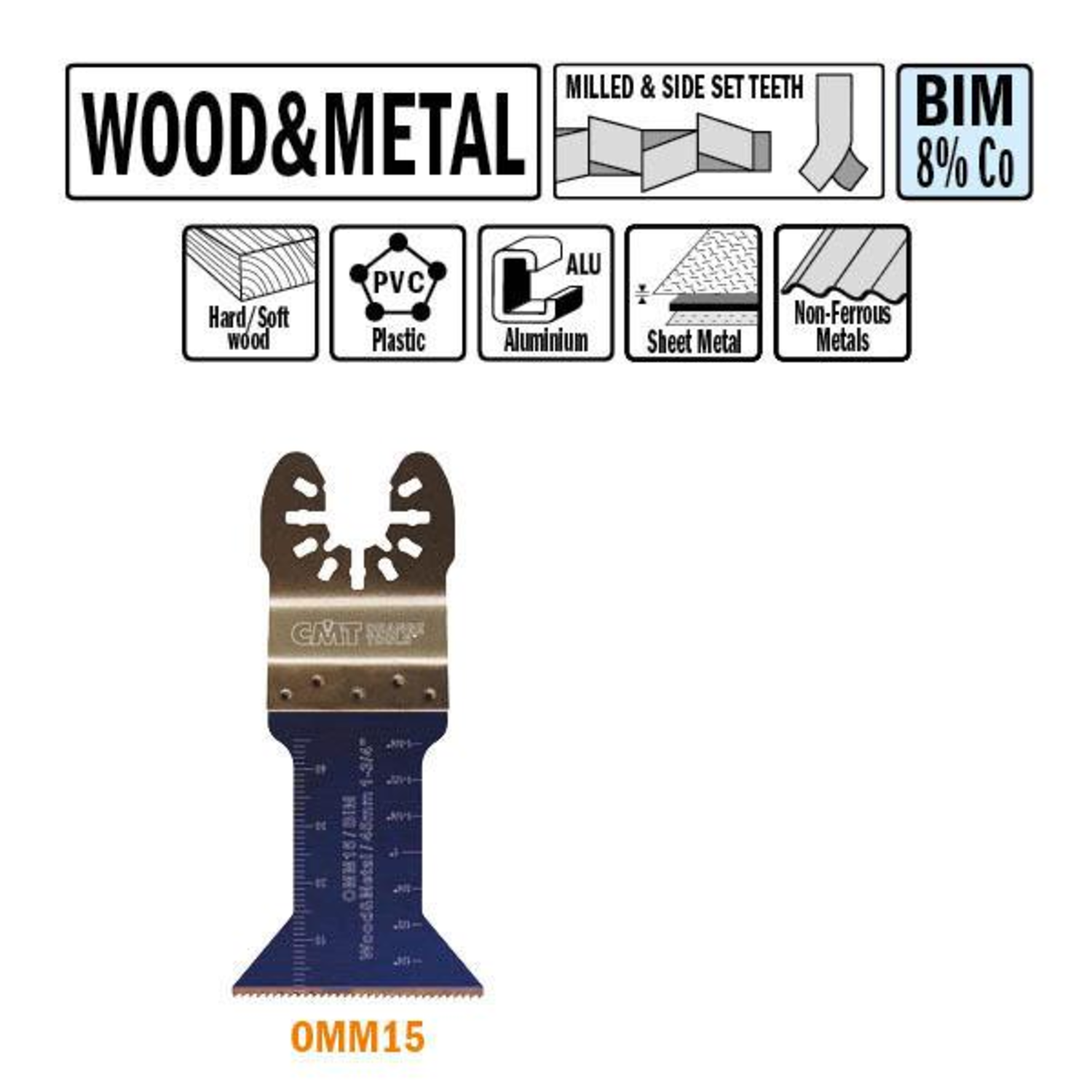 Lame scie multi-outils bois/métal 15mm bim 8%co x5 