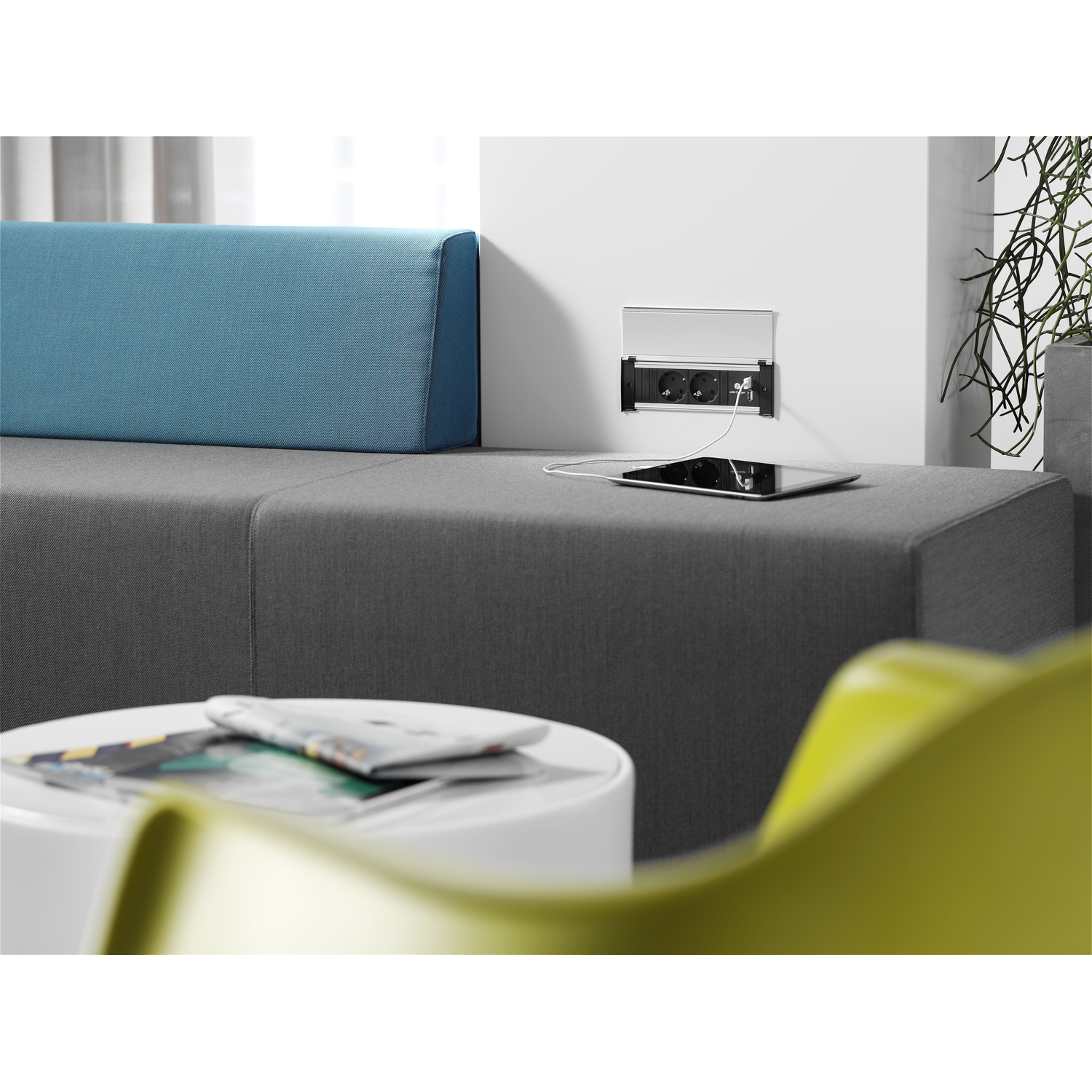 Kapsa look inox 2 prises b-f + chargeur usb  