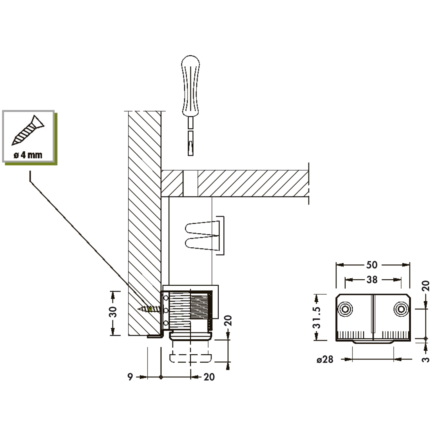 Sokkelversteller 100kg +20mm schroefbevestiging