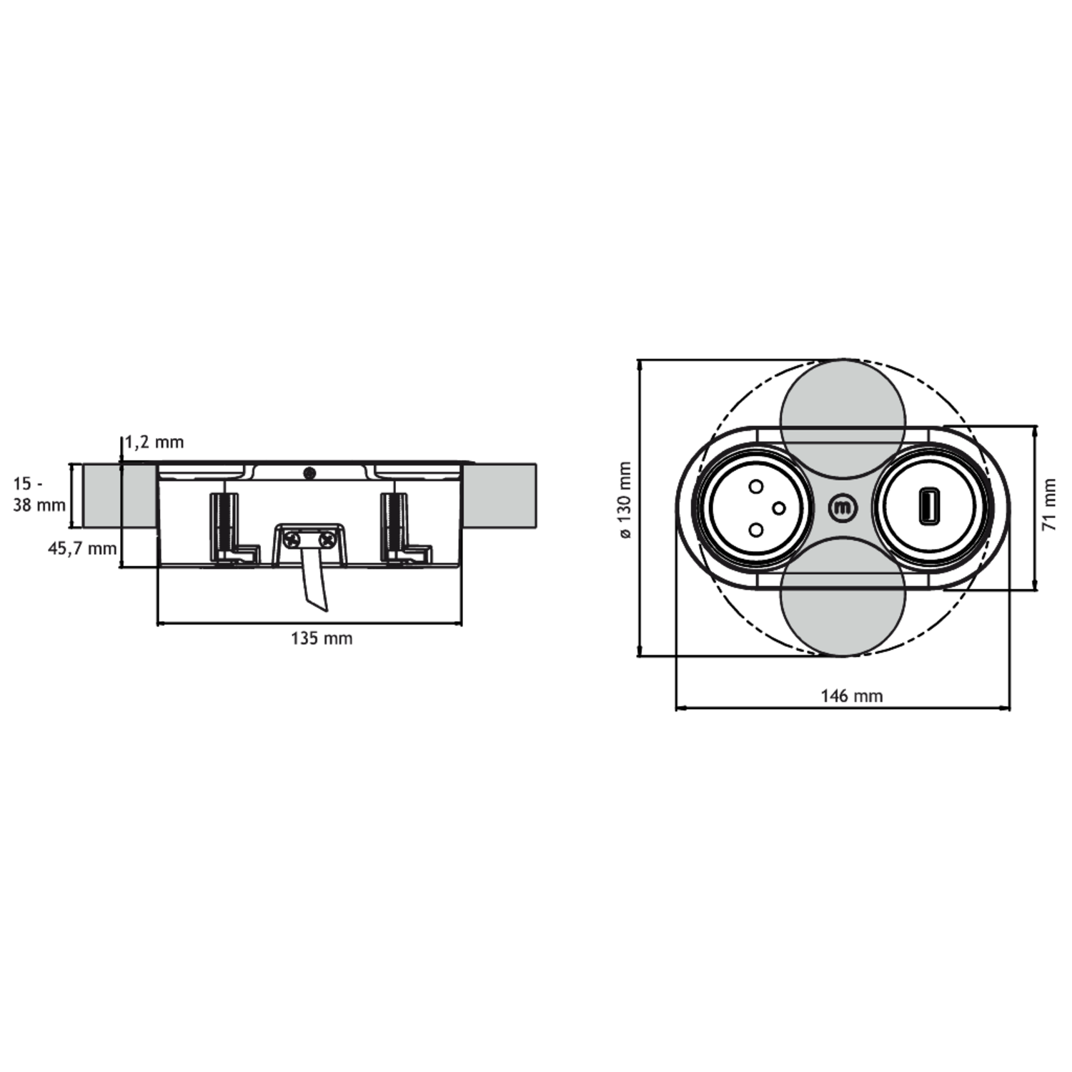 Eight rvs d-nl-l 1 stopcontact + 1 usb