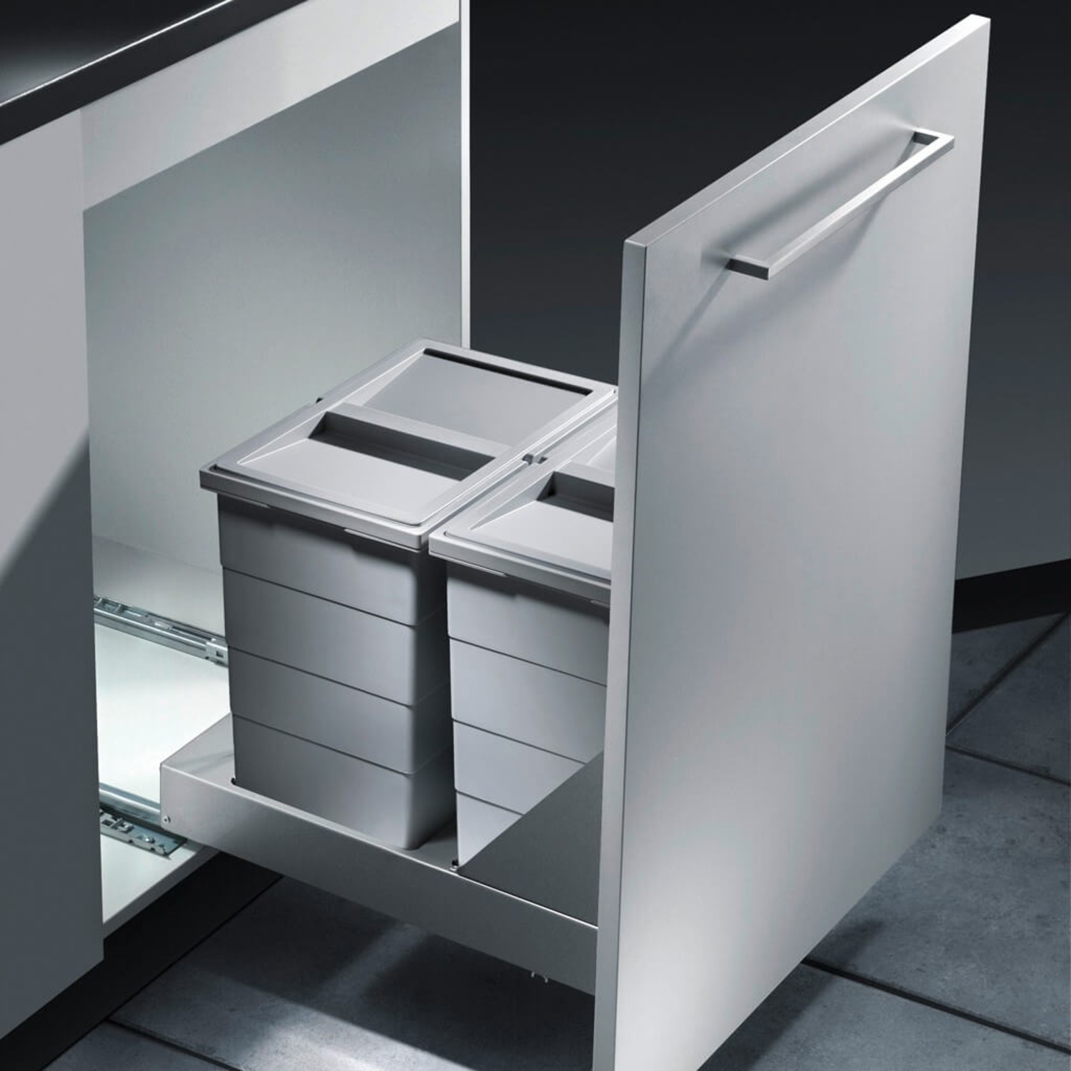 Poubelle hailo bottom mount 40-60cm 2x24l - support metal. - sortie totale