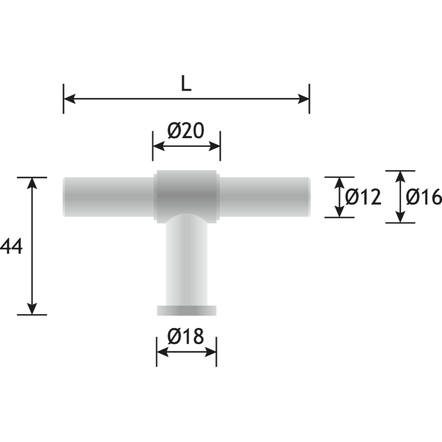 T-poignee inox nr12 75x16x45mm 