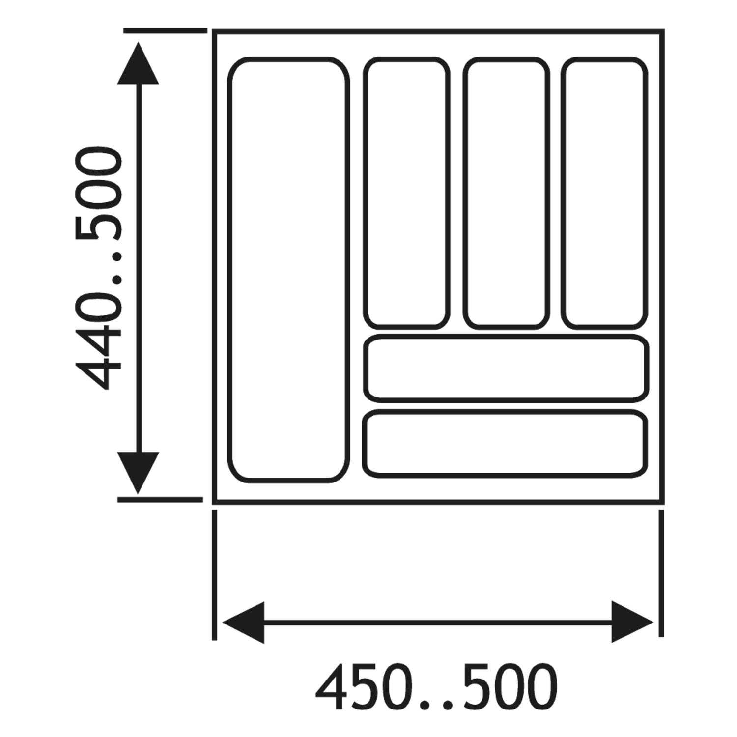 Inleglade k.55 cm alu grijs b451-500 d440-500 mm