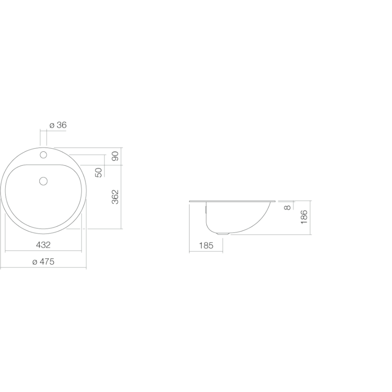 Lavabo encas. rond trou robinet/trop-plein/syphon 