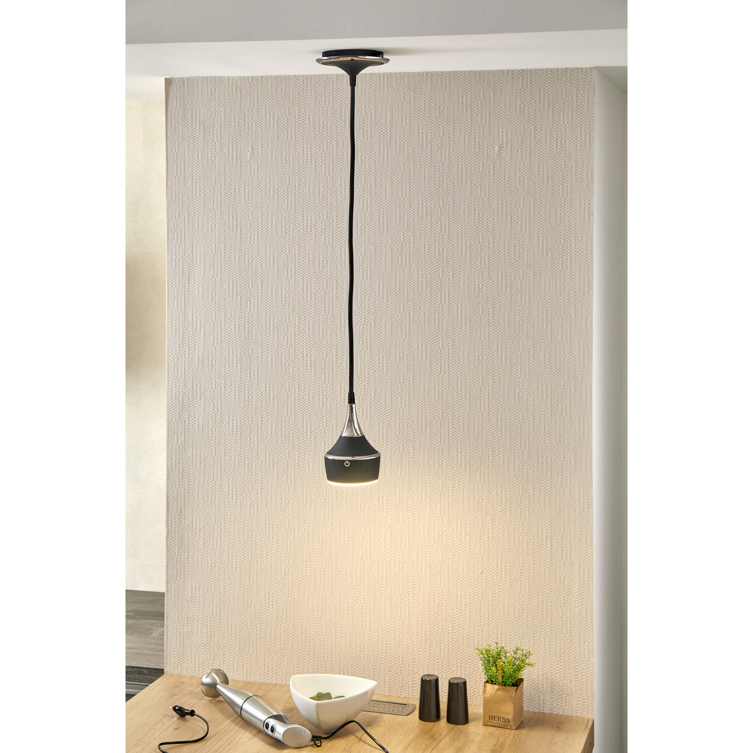 Mercury bloc prise 16a susp + lum 8W led gunmetal 