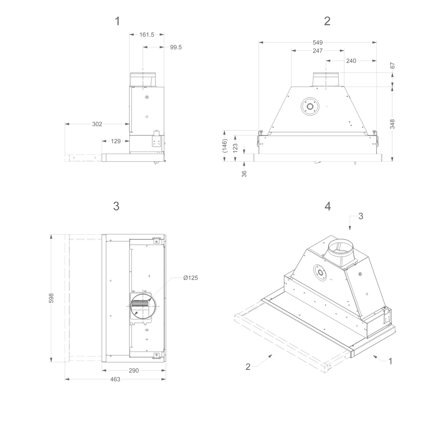 Novy hotte télescop 60 cm inox bouton 