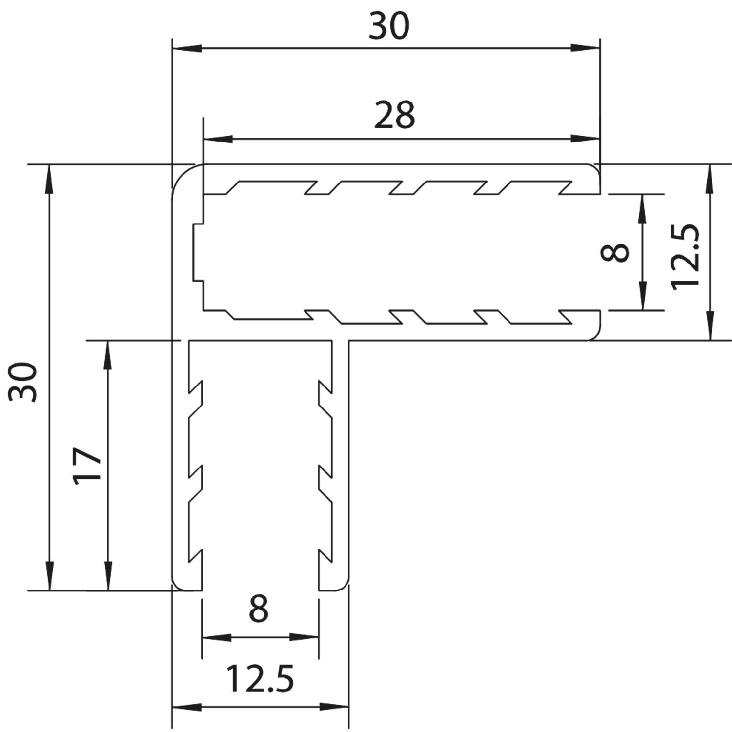 Profil d’angle, pour verres 8, L2300, aluminium brillant