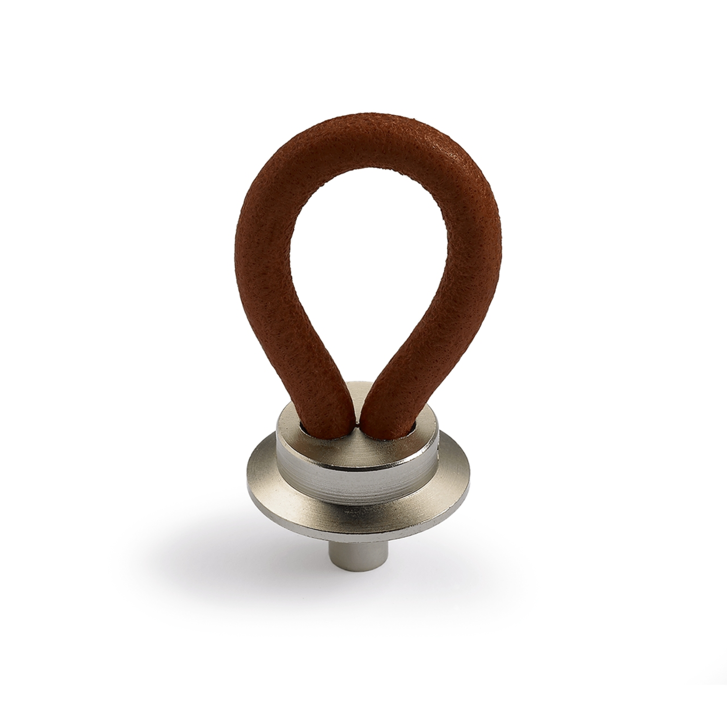 Bouton Filaga, L 20 mm, H 32 mm, cuir brun foncé / nickelé mat