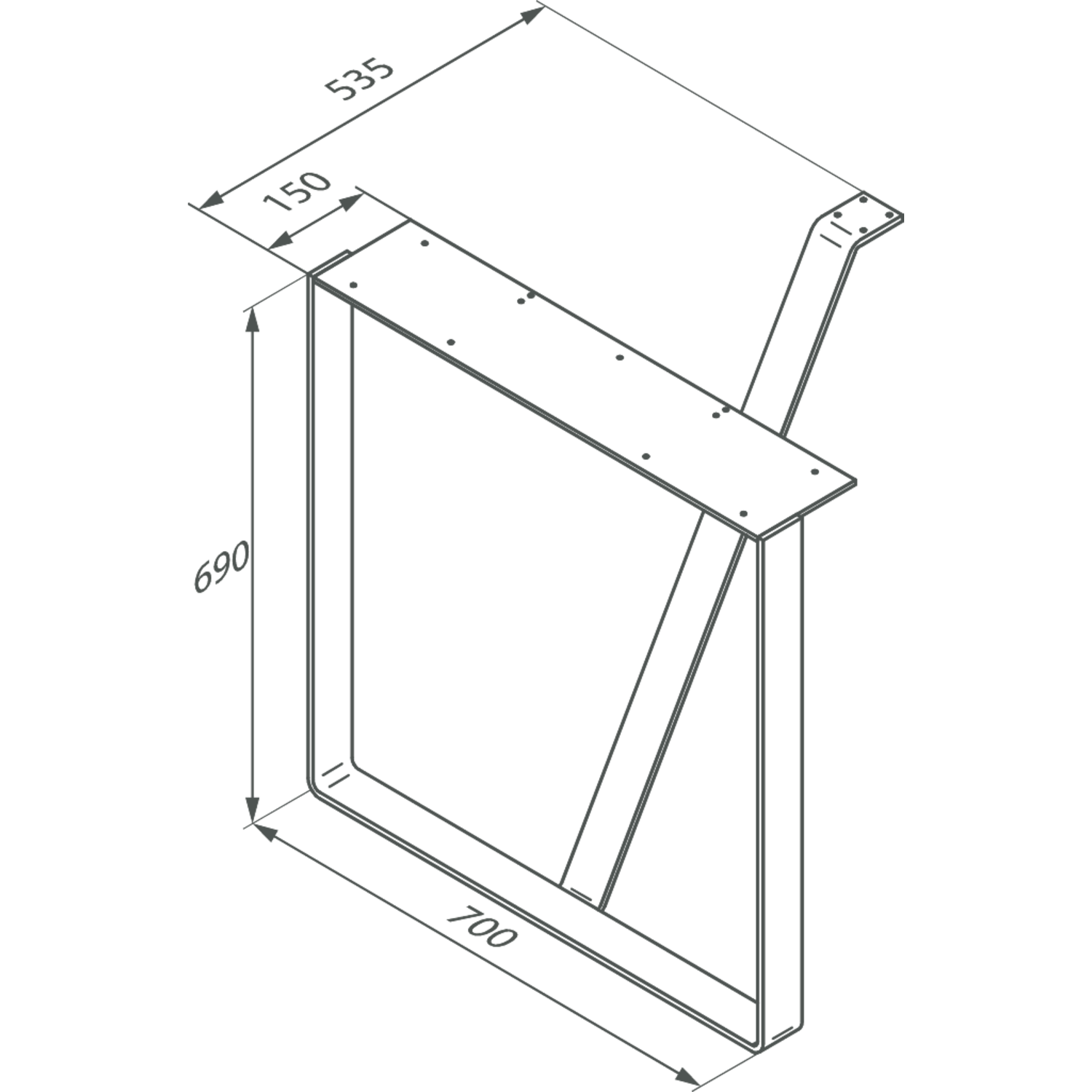 Pied u table libre chr. h=690mm/l=700mm  