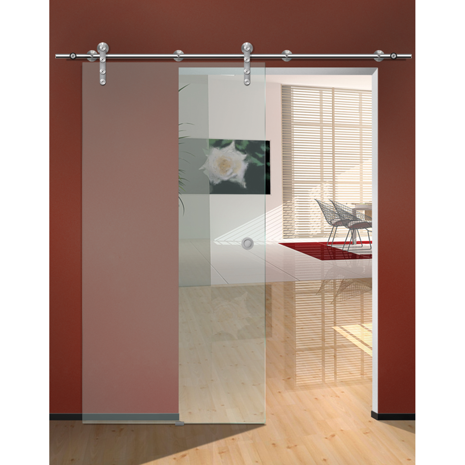 Flatec IV glasschuifdeurset RVS 100kg l.2540mm voor deurbladbreedte 1130-1250mm