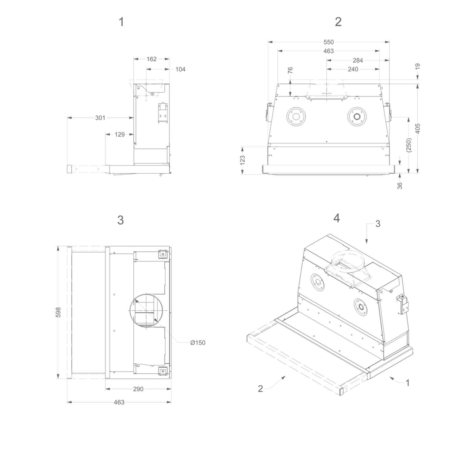 Novy hotte télescop 60cm inox moteur double bouton 