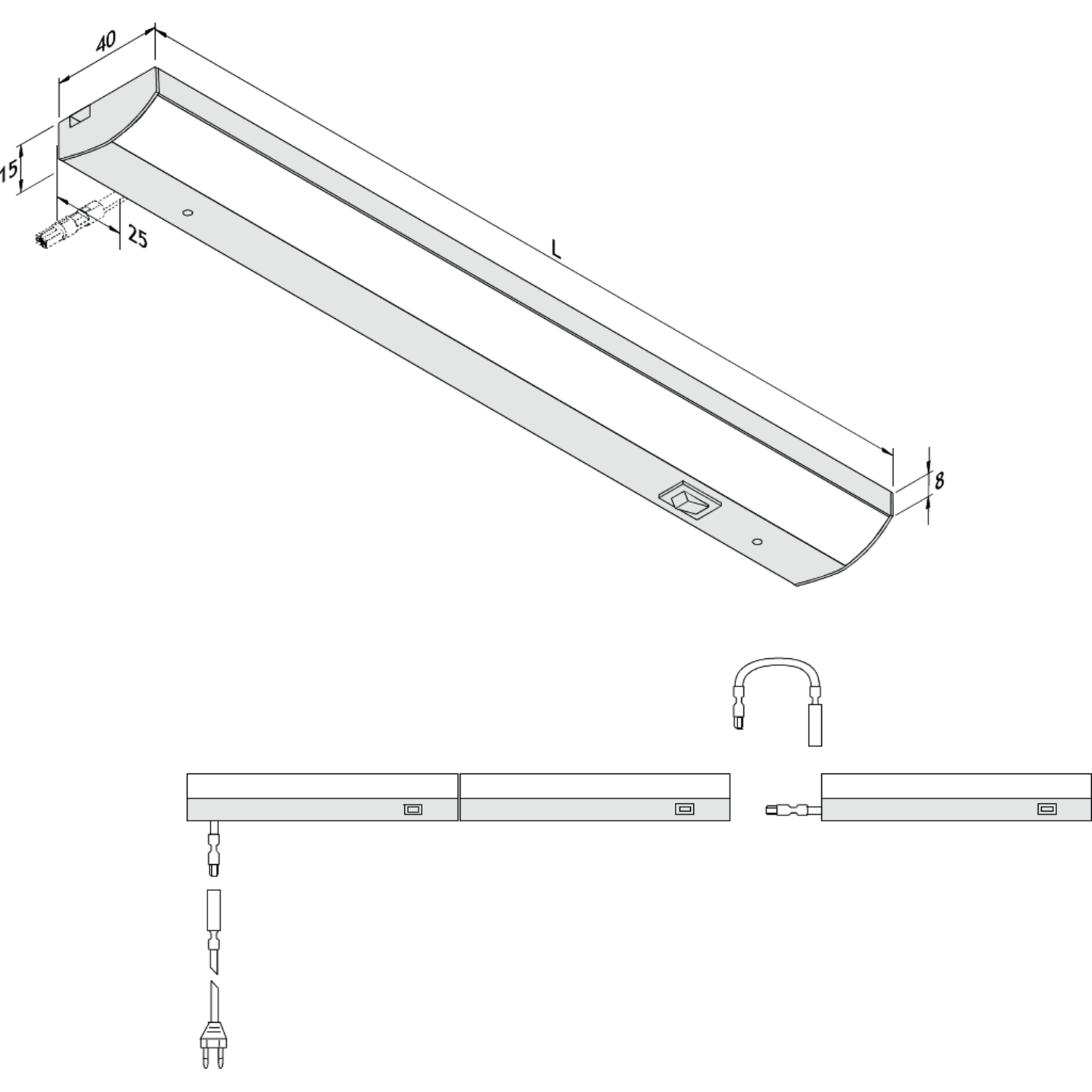 Hera Led Modulite F 600mm 10w 230V 3000K zwart