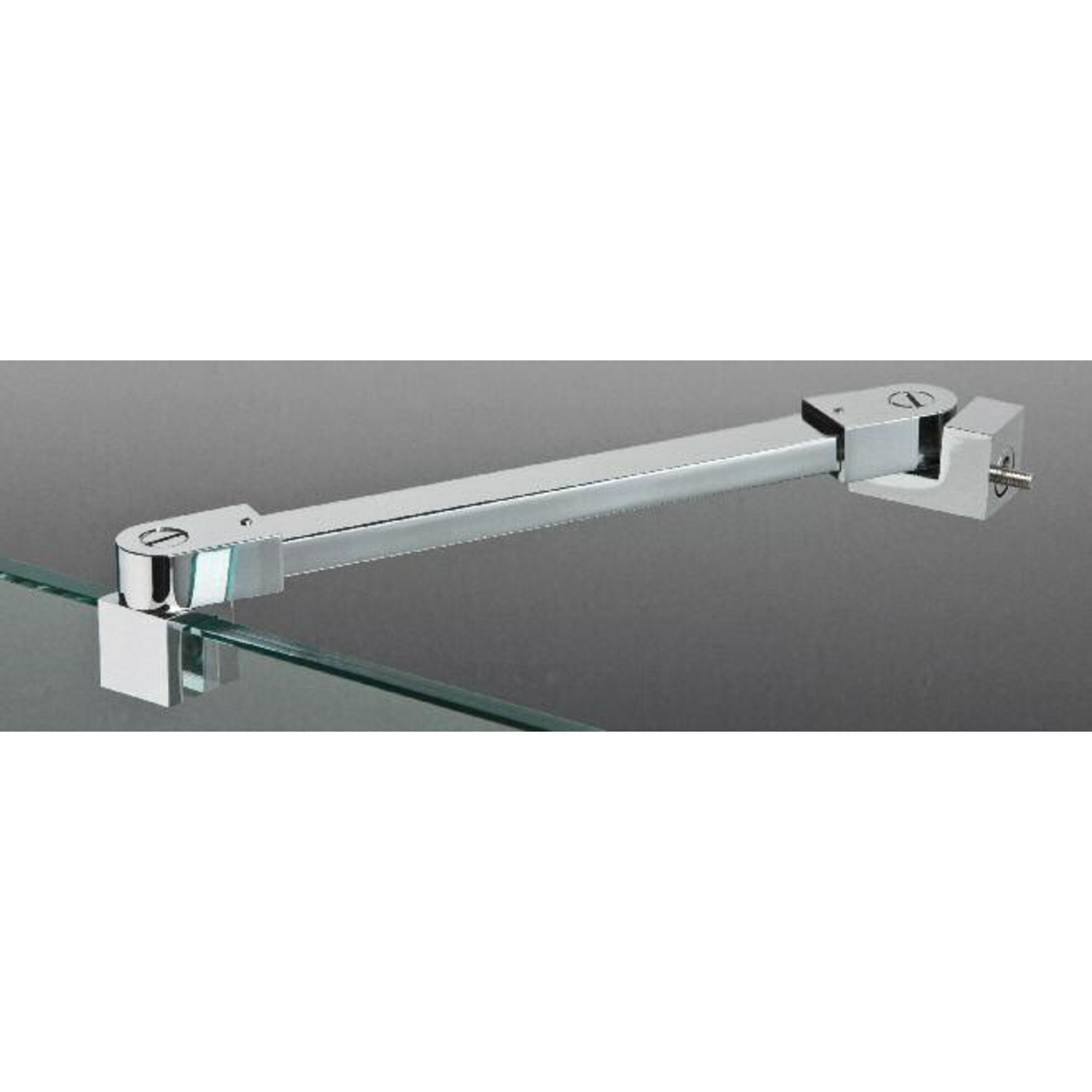 Stabilisatiestang wand/glas met dubbele scharnier, voor 8/12 mm glas, L1557, chroom