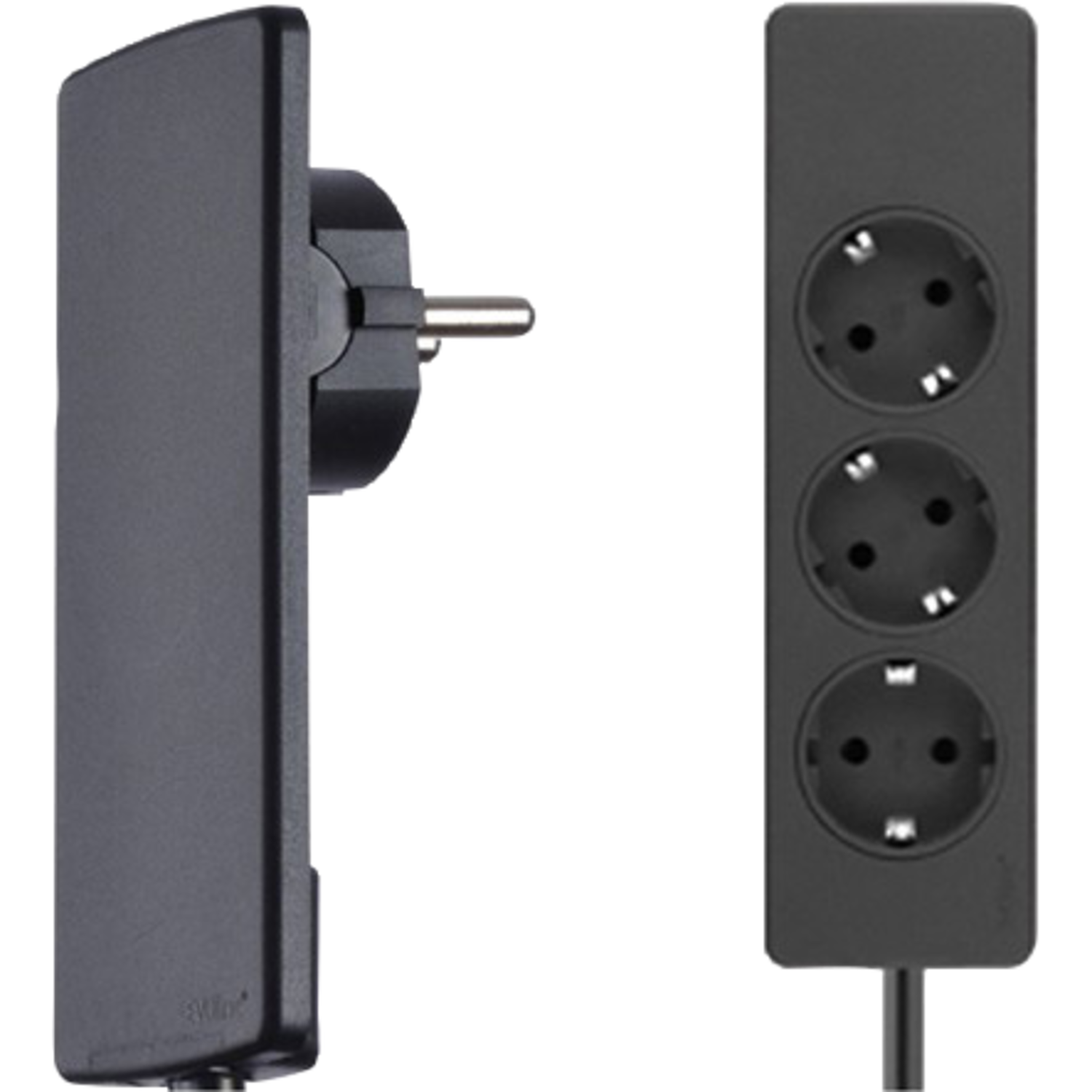 Evoline extra platte plug+3v.stekkerbox nl zwart1, 1,5m 250v/16a nl versie