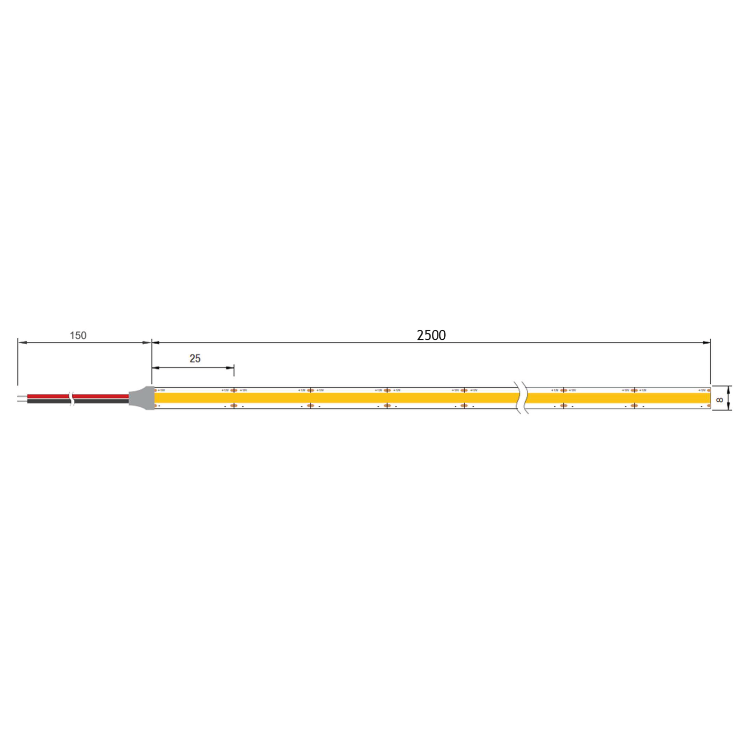 Ledstrip COB 2,5m 25W 3000K IP20 12V z/punten