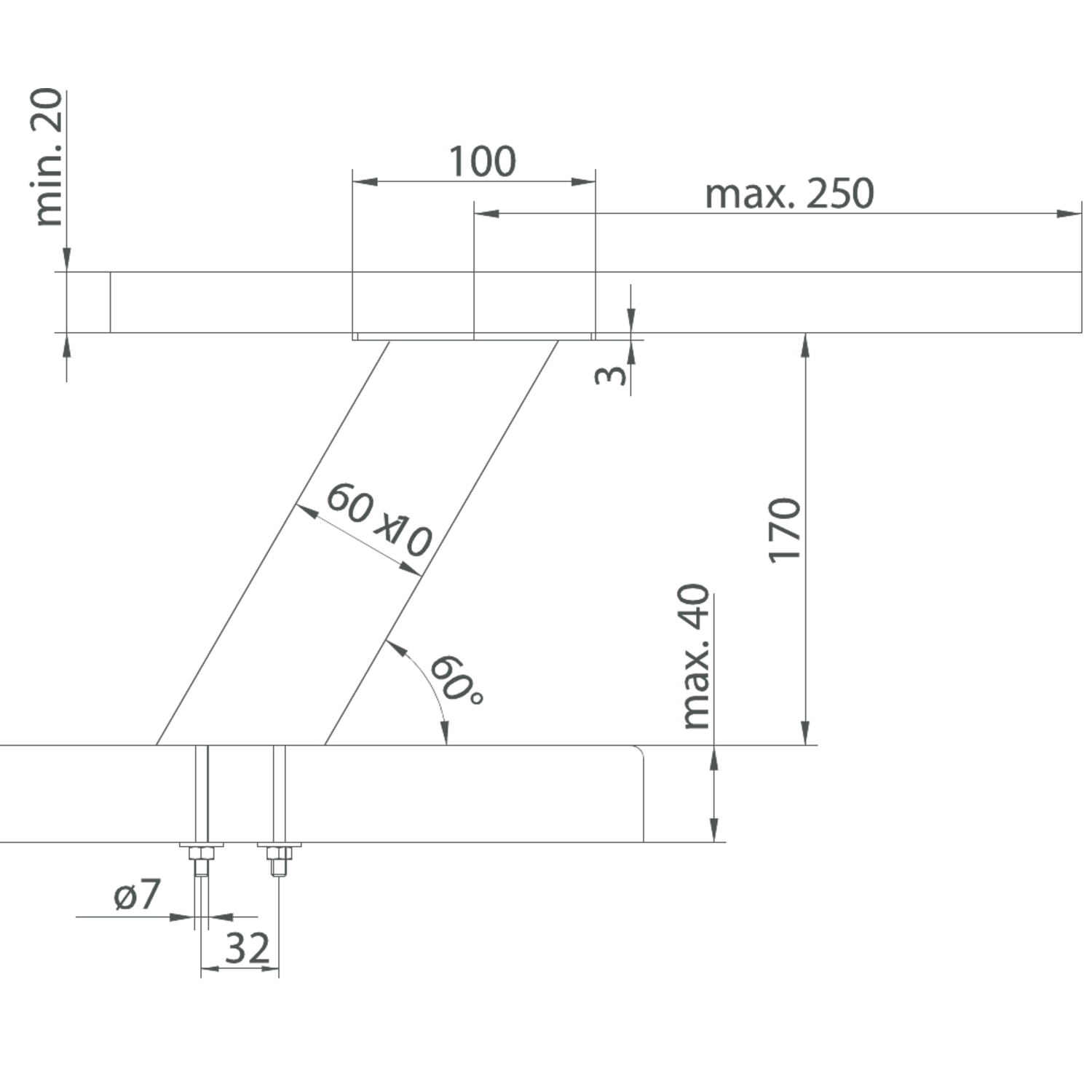 Support de bar korfu incliné  h:170mm look inox  