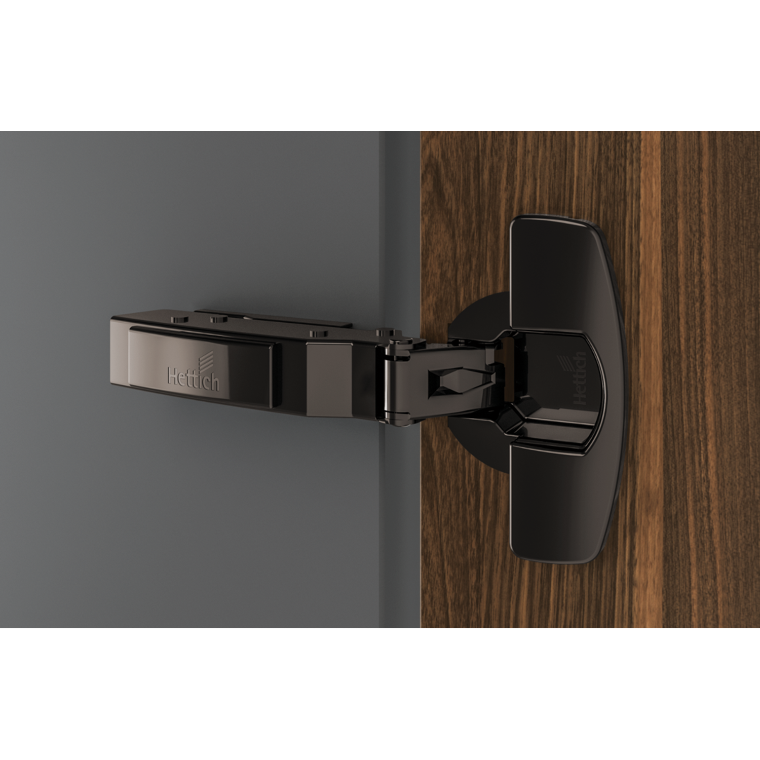 Charnière Sensys de 110° avec amortissement intégré (Sensys 8645i), en noir obsidien, en applique, Angle d'ouverture  110°, TH-schéma de perçage 52 x 5,5 mm, avec manchons à expansion (ø 10 x 11)