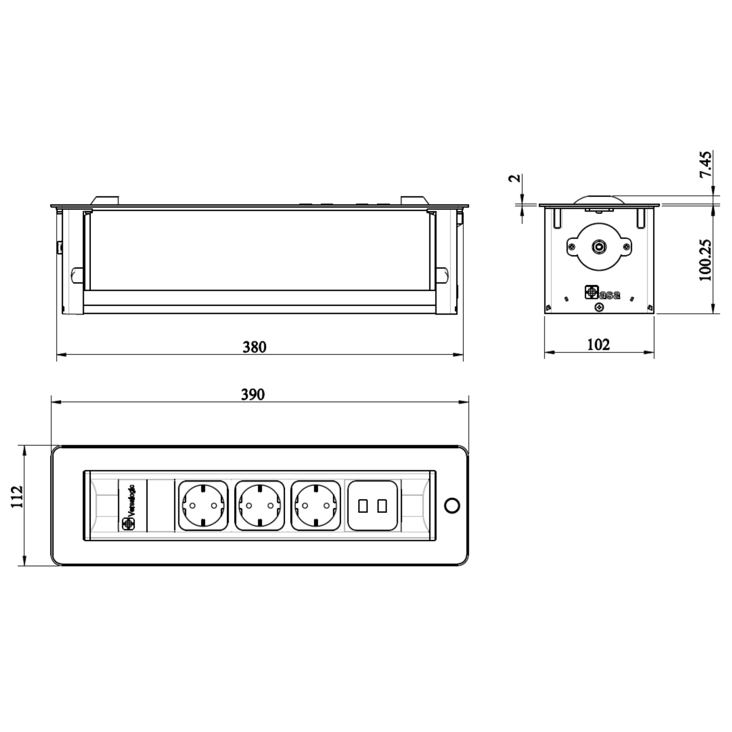 Versaturn nl-d-l zwart glas  3 st + 2 usbmet kabel met kabel 2000mm