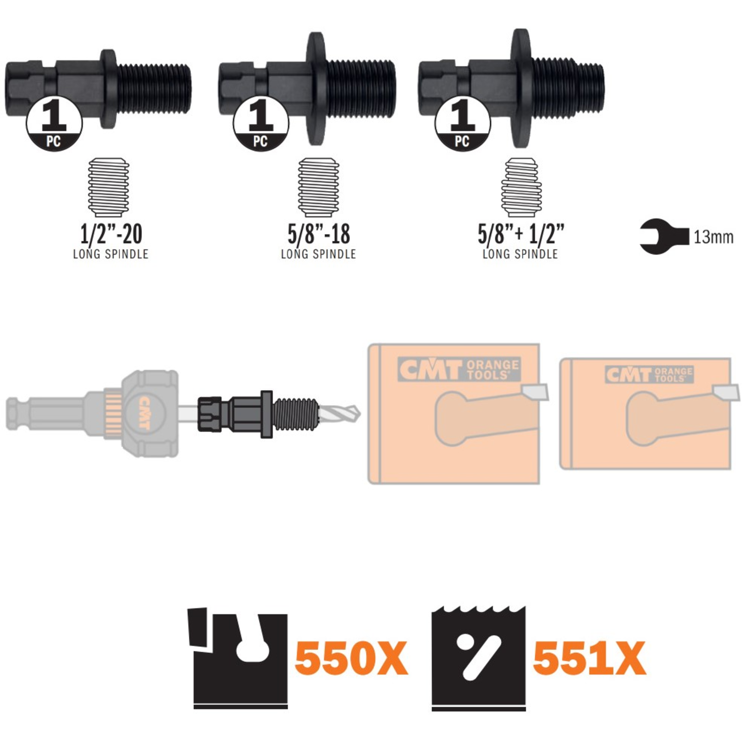 Set van 3 adapters om bestaand gat te vergroten