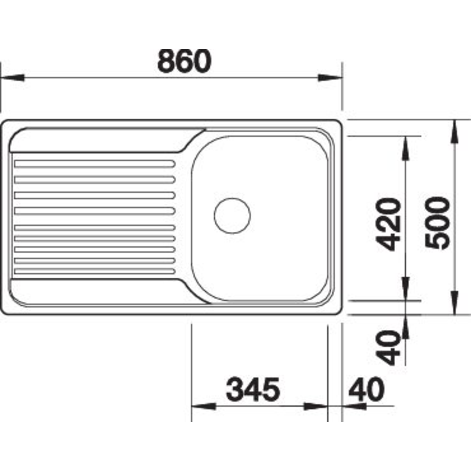 Blanco spoeltafel tipo 45 s naturel