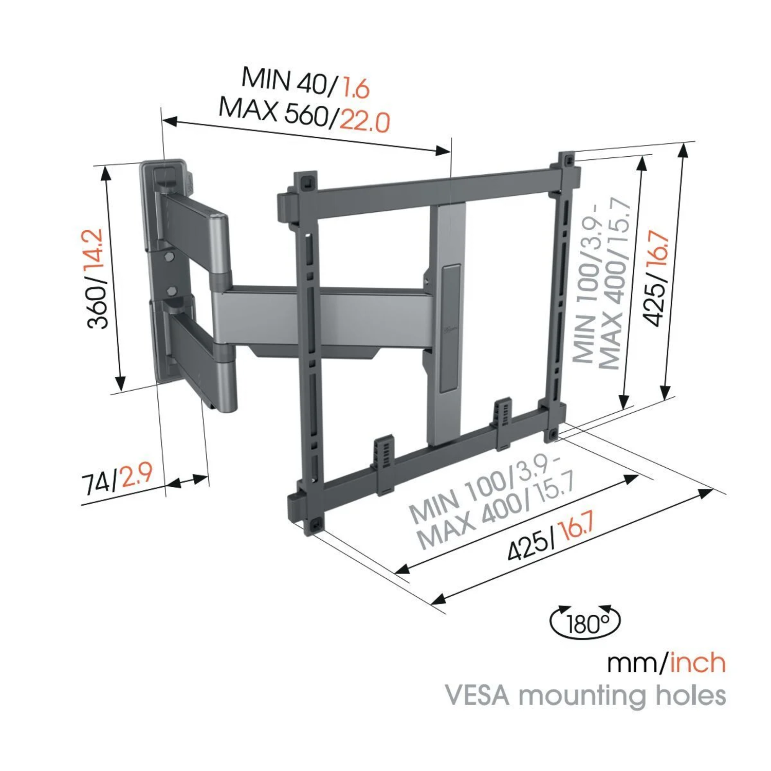 Tvm5445 wandsteun voor flatscreen 32-65" 35kg zwart