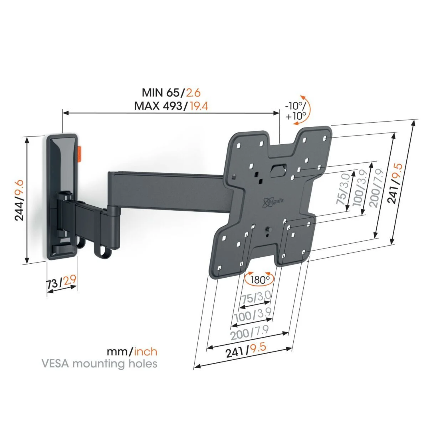 Tvm3245 support tv orientable noir 19-43" 15kg 