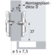 Plaque de montage cruciforme avec réglage en hauteur direct, en noir obsidien, Rangée de perçages 37 X 32 mm, « Hettich Direkt » avec tenon pilote et vis spéciales (pour perçages de ø 5 x 7,5 mm), distance 5.0 mm