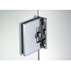 Charnière mur/verre, retour ressort, poids p. 50 kg, v. 10/13.5, B80 H100, effet inox brossé