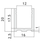 U-profiel, B16 H20 L3000, aluminium met geborsteld rvs effect