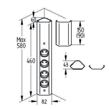 Colonne multiprises inox 4 prises