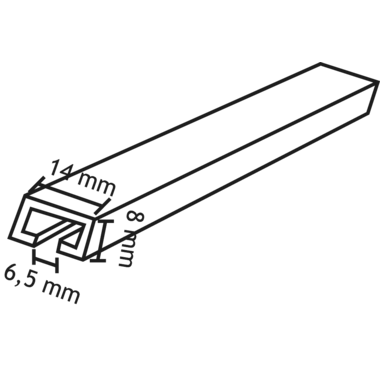Gordijnrail (6m) u alu anod.8x14mm