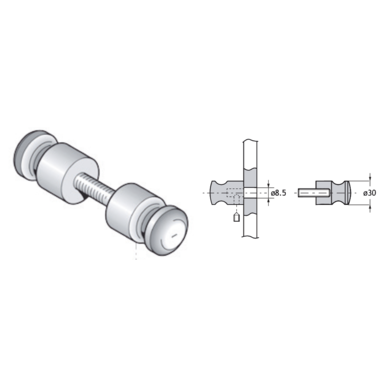 Pba 500-alu bouton doublepr porte en verre