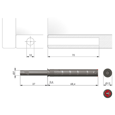 Push to open pin strong à forer course long