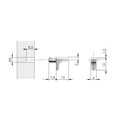 Support tablette K-line diamètre 5mm pour verre  