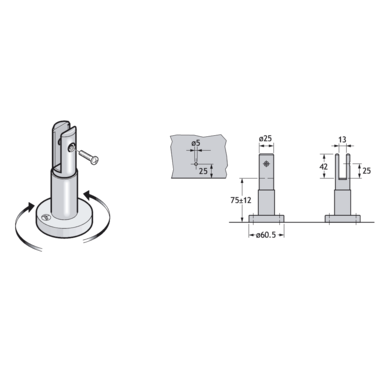 Pba 500-inox sat. pied reglable 63-87mm verre 13mm