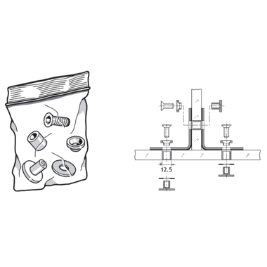 Pba 500-g rvs sat. bev.set hoek glas-glas voor win kelhaak