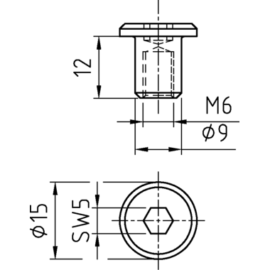 Kap SW5 M6 in staal