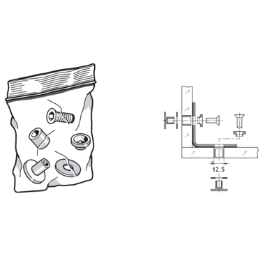 Pba 500-g rvs sat. bevestigingsset glas-glas voor winkelhaak