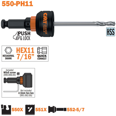 Mandrin à change rapide+mèche hss support hex 11 