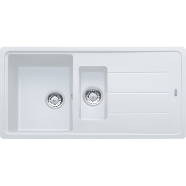Basis - Inbouwspoeltafel / 970 x 500 mm / 1+1/2 bak / Metaal wit / Omkeerbaar
