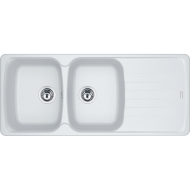 Antea - Inbouwspoeltafel / 1160 x 500 mm / 2 bakken / Metaal Wit / Omkeerbaar