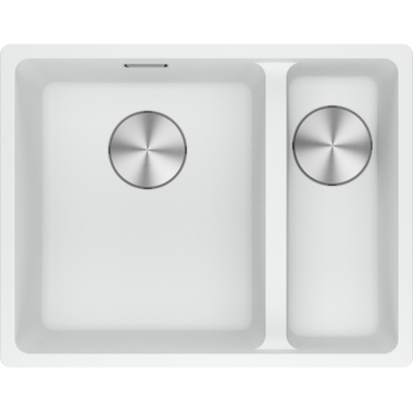 Maris - Evier à sous-encaster / 553 x 433 mm / 2 bassins / Grand bassin à gauche / Blanc métallisé