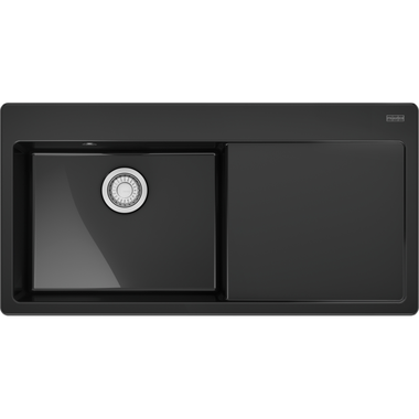MYTHOS X - Inbouwspoeltafel / 1 bak XL / 1000 x 510 mm / Verlek rechts / Automatische lediging / Drukknop / Onyx