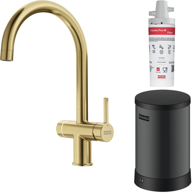 Maris Water Hub - 3 in 1 set met zwenkbare uitloop / Side Lever / Goud / Boiler 4 liter