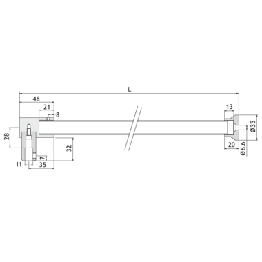 Barre raidisseur mur/verre fixe, pour verres 6/10, L1320
