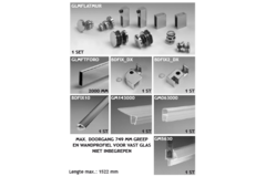 Kit douche coulissant mur/mur pour verre fixe scellé,  côté droit, pour verres 8, inox brillant